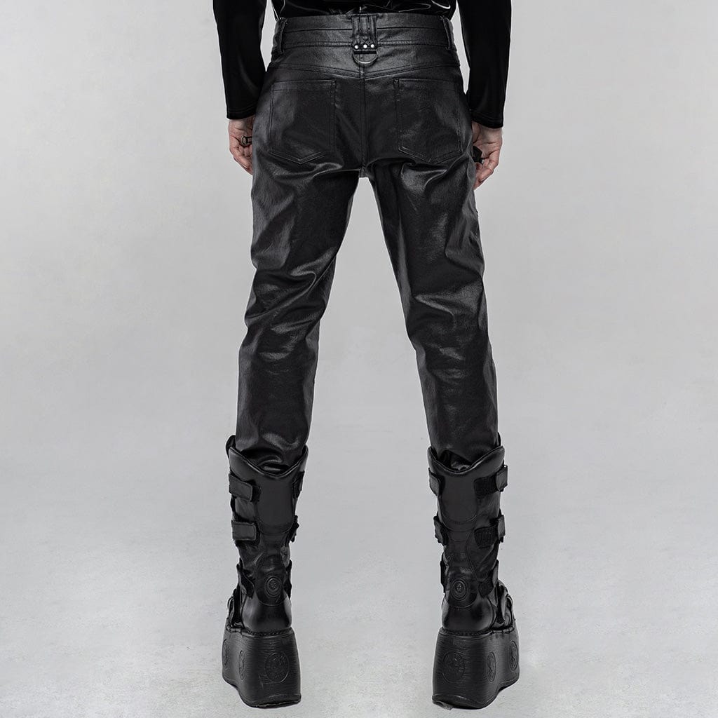 PUNK RAVE Men's Punk Faux Leather Pants