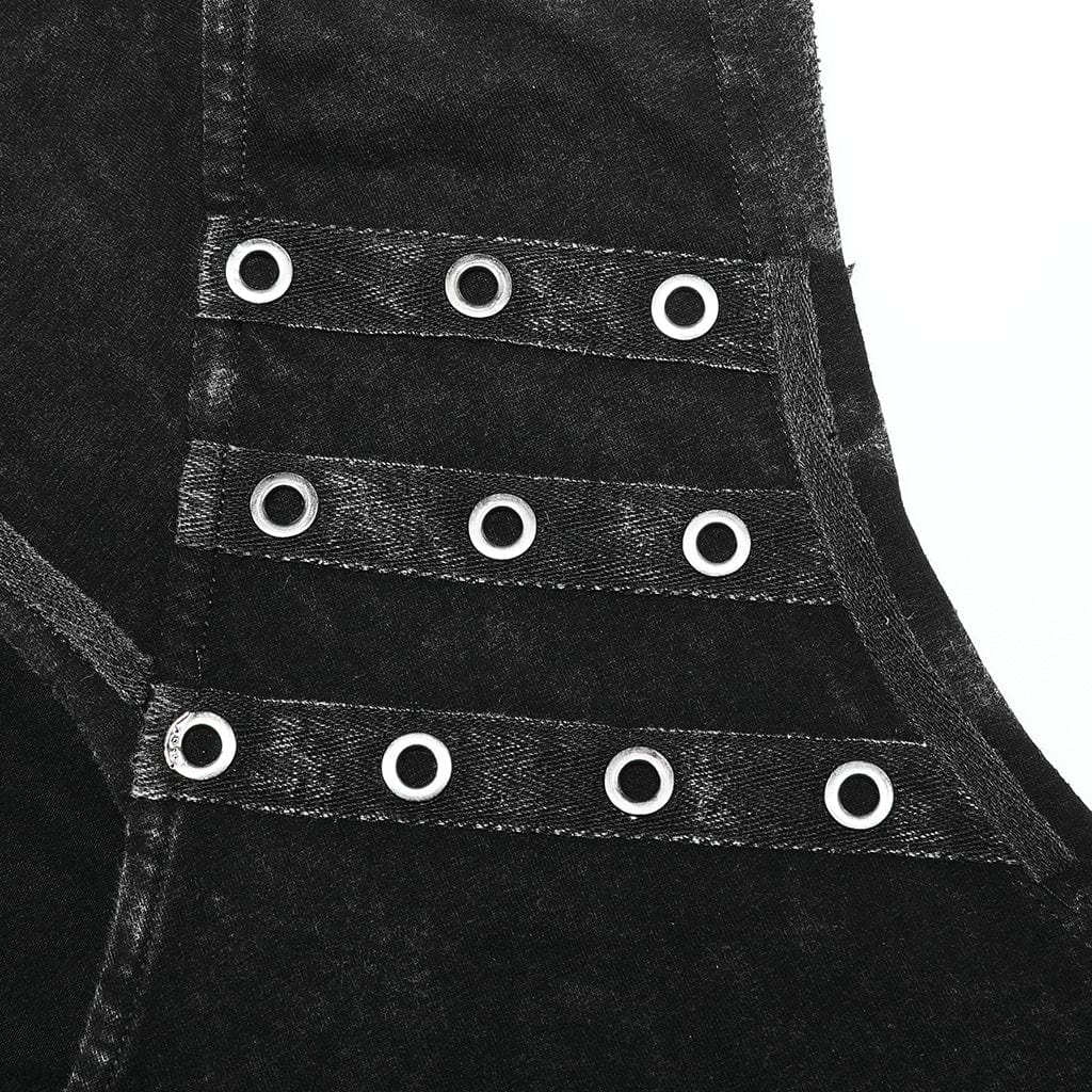 PUNK RAVE Men's Punk Irregular Distressed Tank Top with Hood