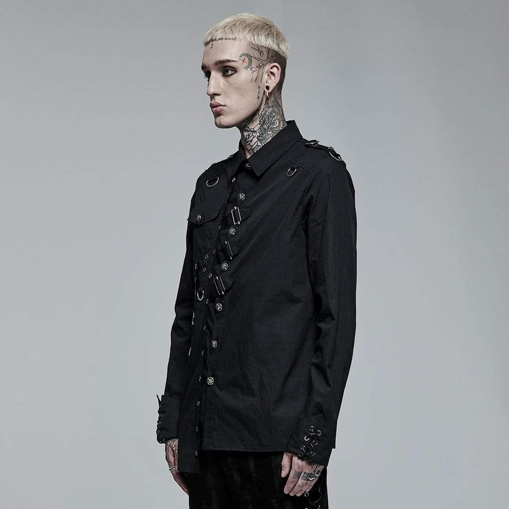 Punk Rave Men's Punk Irregular Skull Buckle Shirt