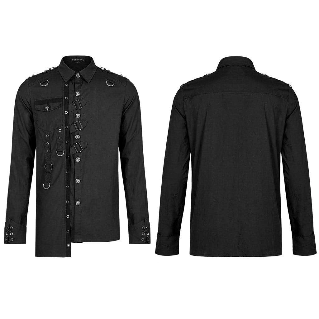 Punk Rave Men's Punk Irregular Skull Buckle Shirt