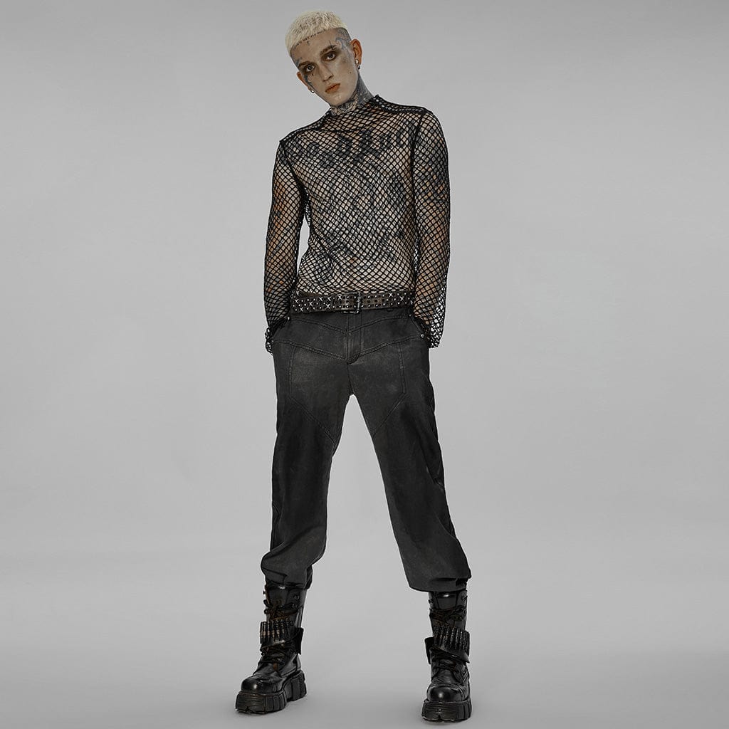 PUNK RAVE Men's Punk Mesh Sheer Shirt