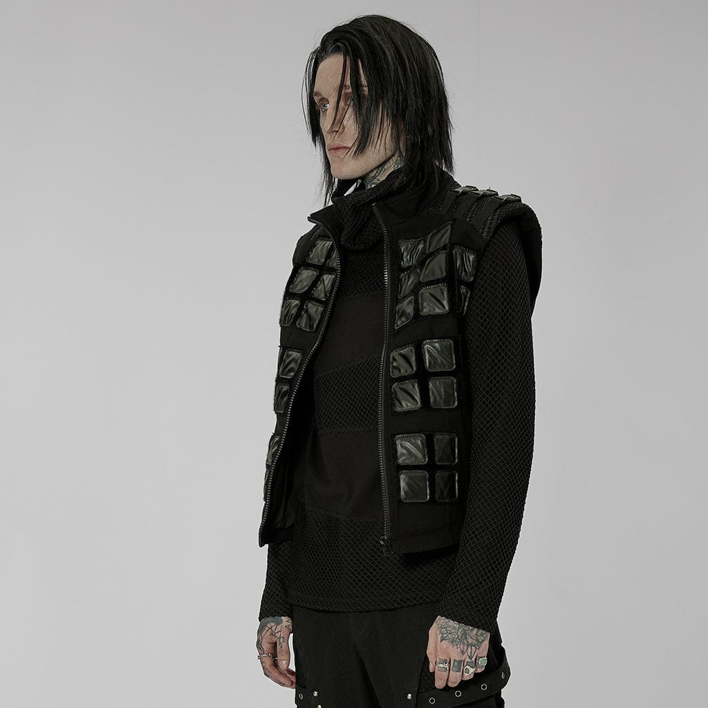 PUNK RAVE Men's Punk Patches Splice Buckles Vest