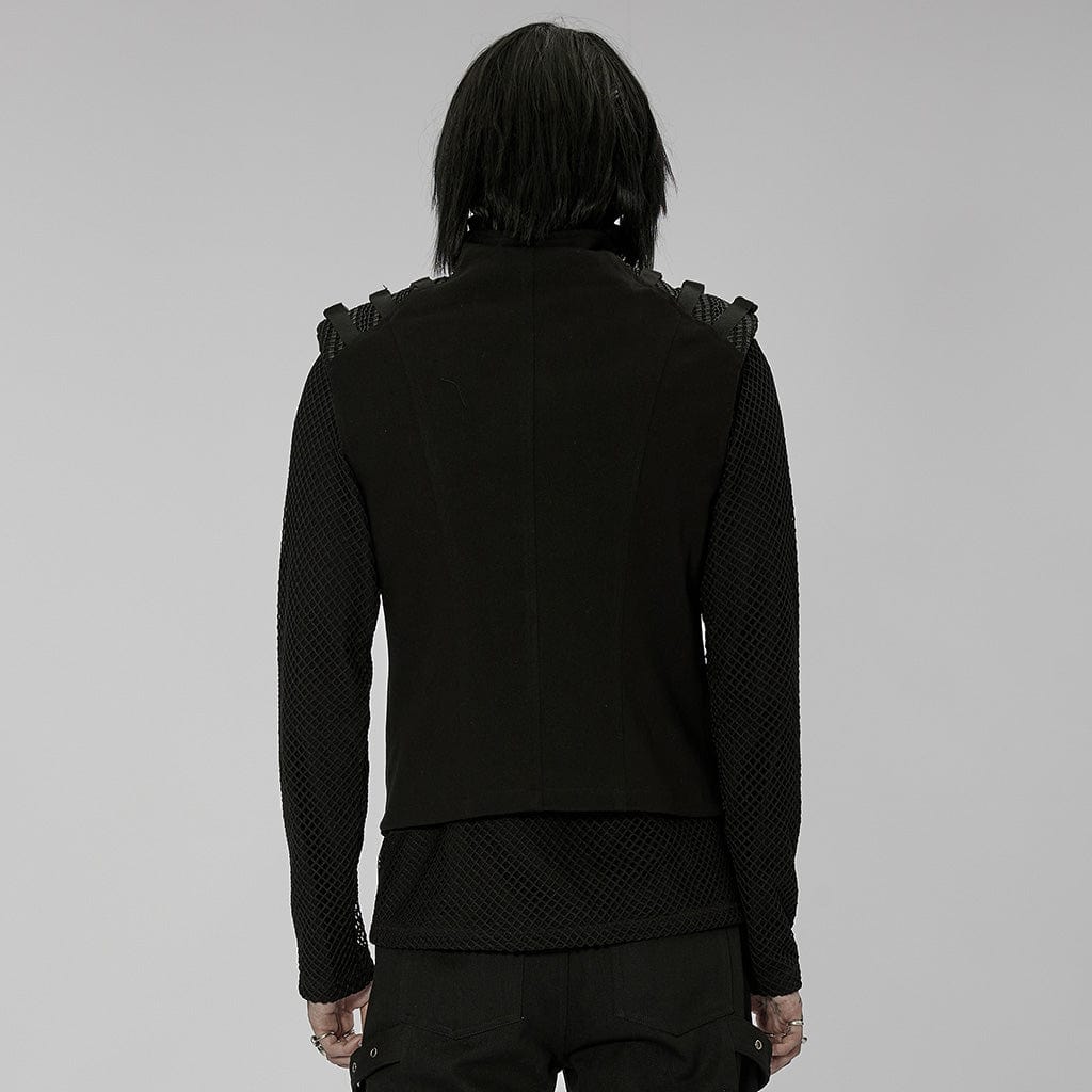 PUNK RAVE Men's Punk Patches Splice Buckles Vest