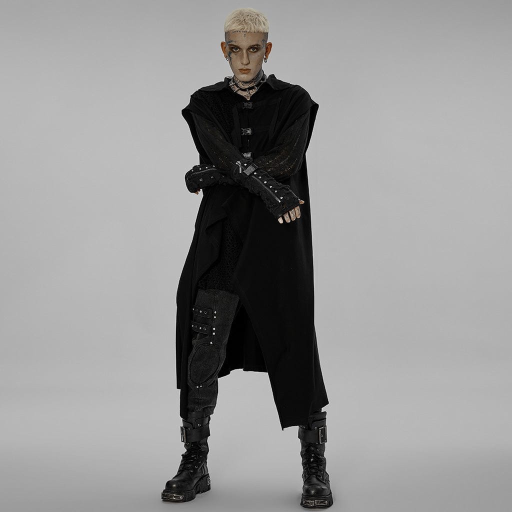 PUNK RAVE Men's Punk Ripped Gloves with Detachable Buckle