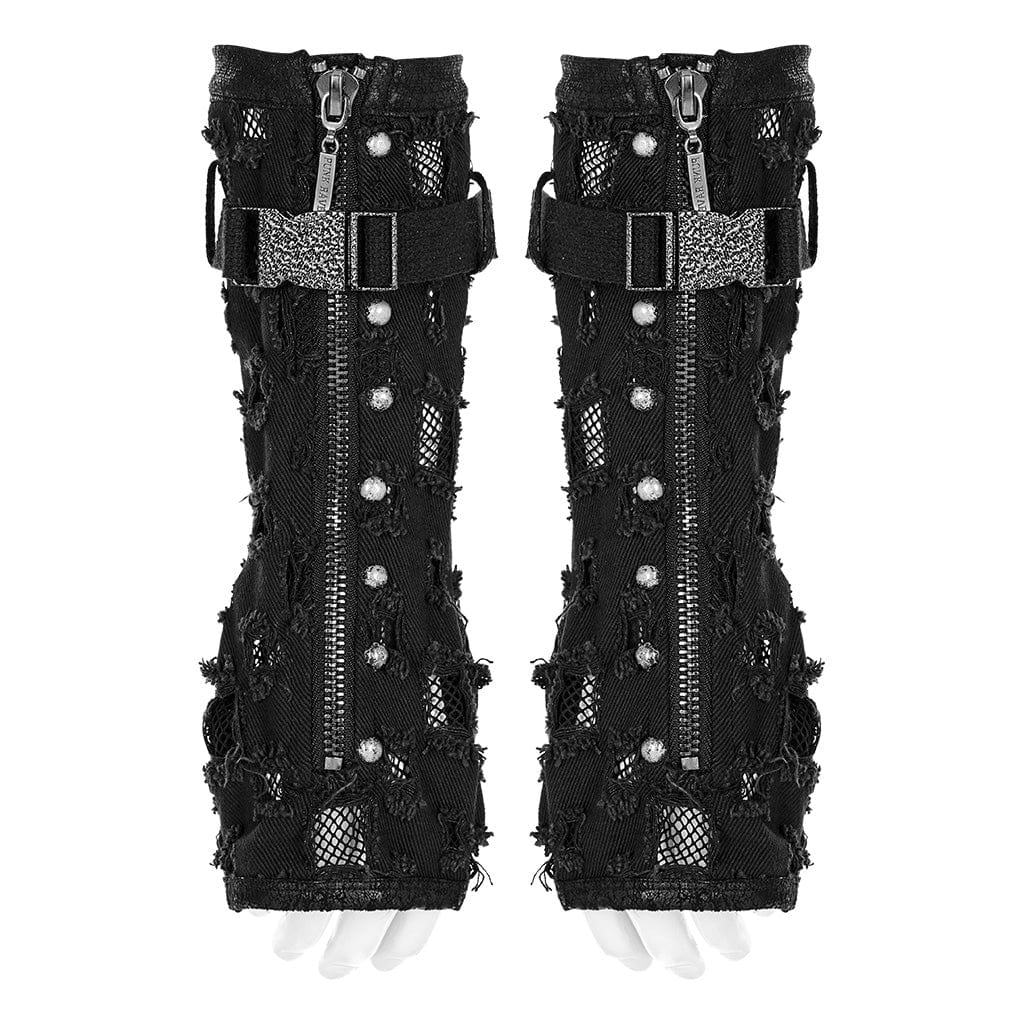 PUNK RAVE Men's Punk Ripped Gloves with Detachable Buckle