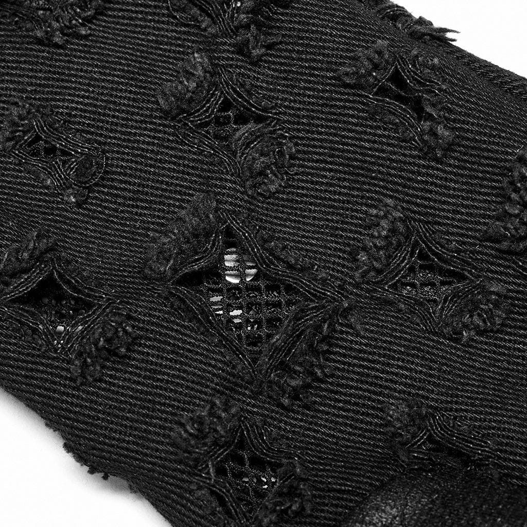 PUNK RAVE Men's Punk Ripped Gloves with Detachable Buckle