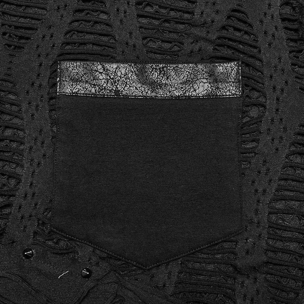 PUNK RAVE Men's Punk Ripped Mesh Splice T-shirt