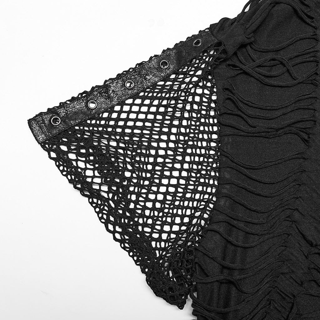 PUNK RAVE Men's Punk Ripped Mesh Splice T-shirt