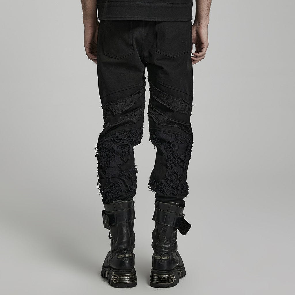 PUNK RAVE Men's Punk Ripped Splice Pants