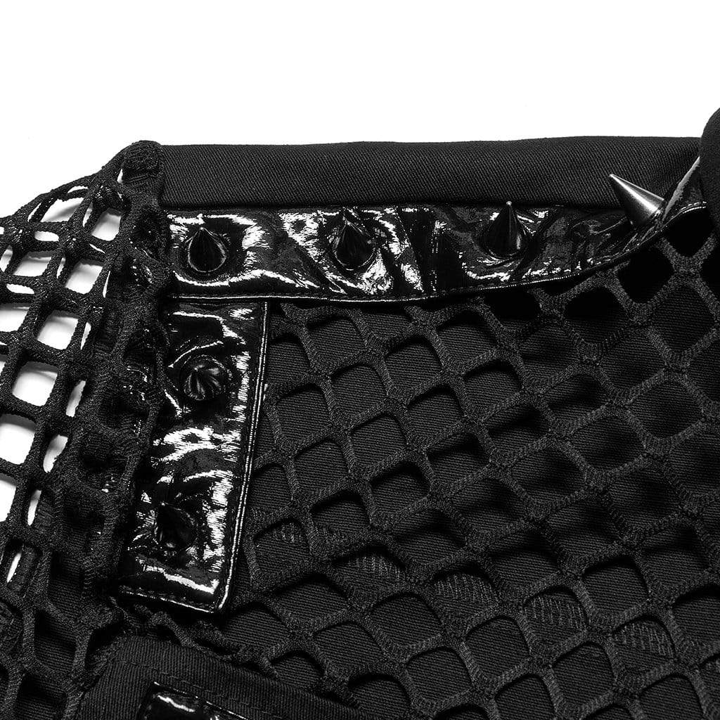 Punk Rave Men's Punk Rivet Splice Mesh Shirt