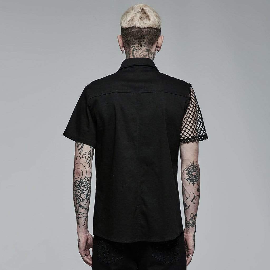 Punk Rave Men's Punk Rivet Splice Mesh Shirt
