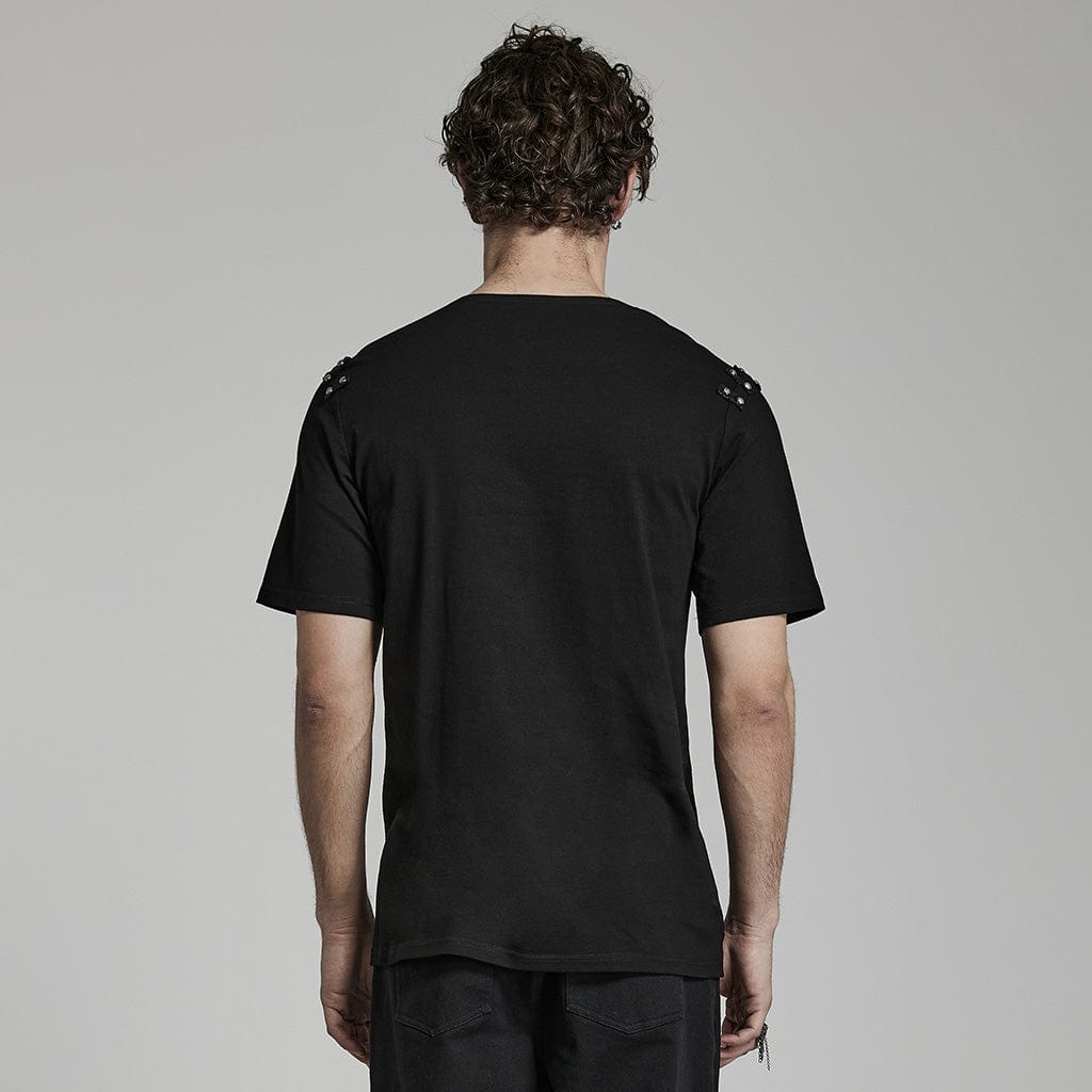 PUNK RAVE Men's Punk Ruched Collar T-shirt