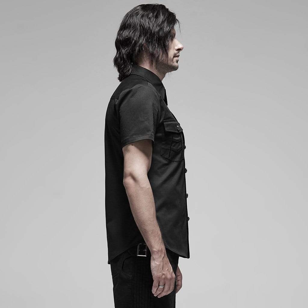 Men's Punk Short Sleeved Metal Button Shirts