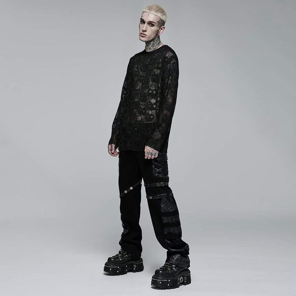 Punk Rave Men's Punk Skull Mesh Sheer T-shirt