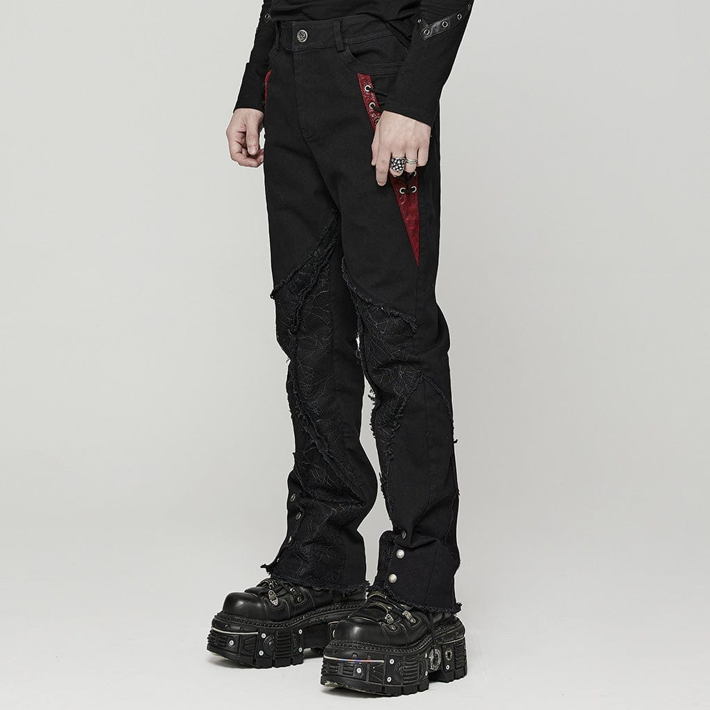 PUNK RAVE Men's Punk Spider Mesh Splice Pants