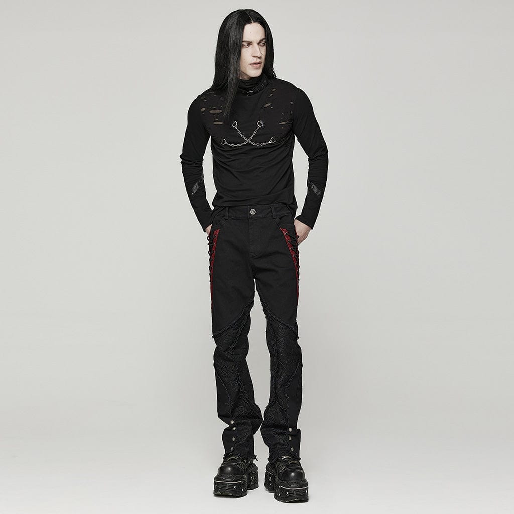 PUNK RAVE Men's Punk Spider Mesh Splice Pants
