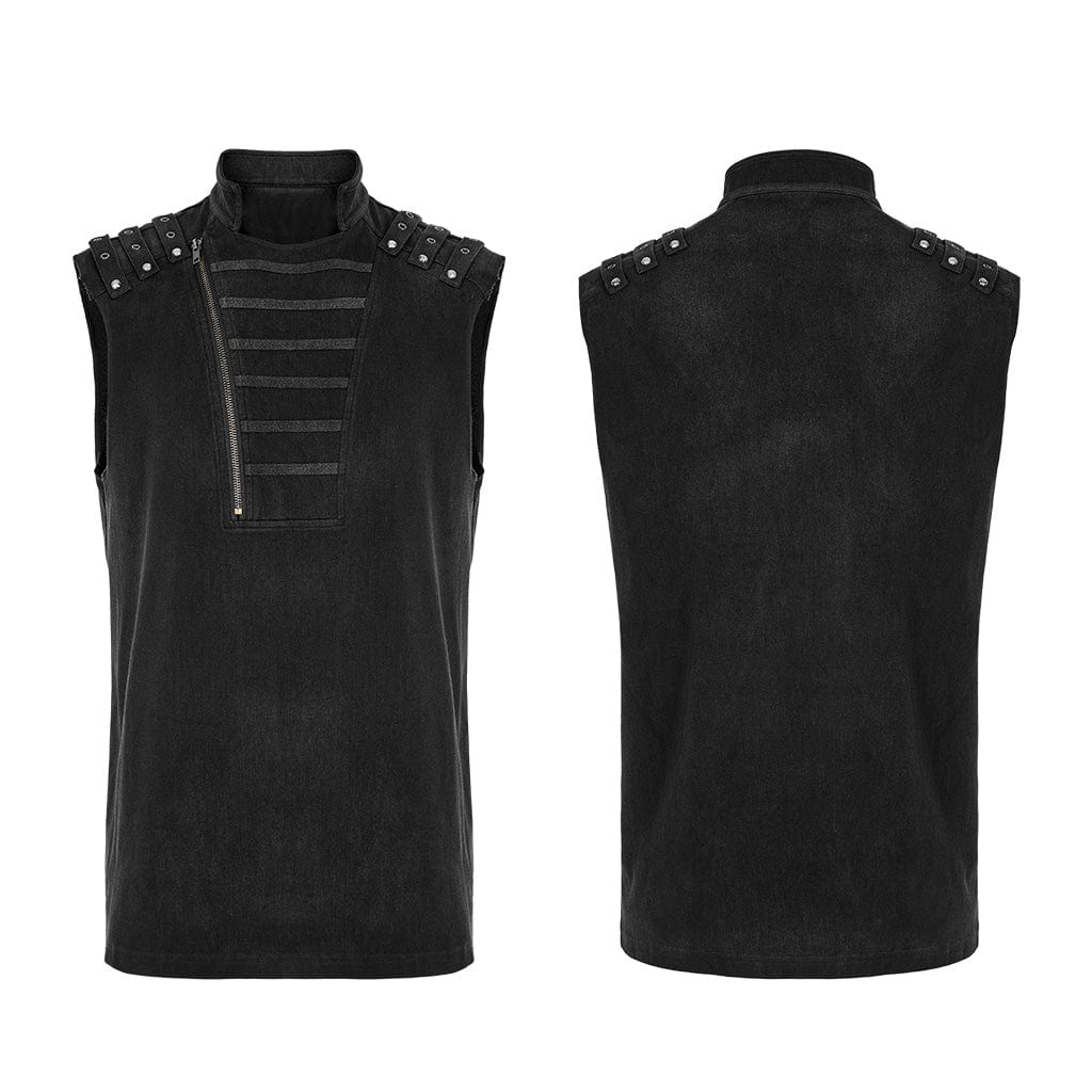 PUNK RAVE Men's Punk Stand Collar Asymmetric Zipper Vest