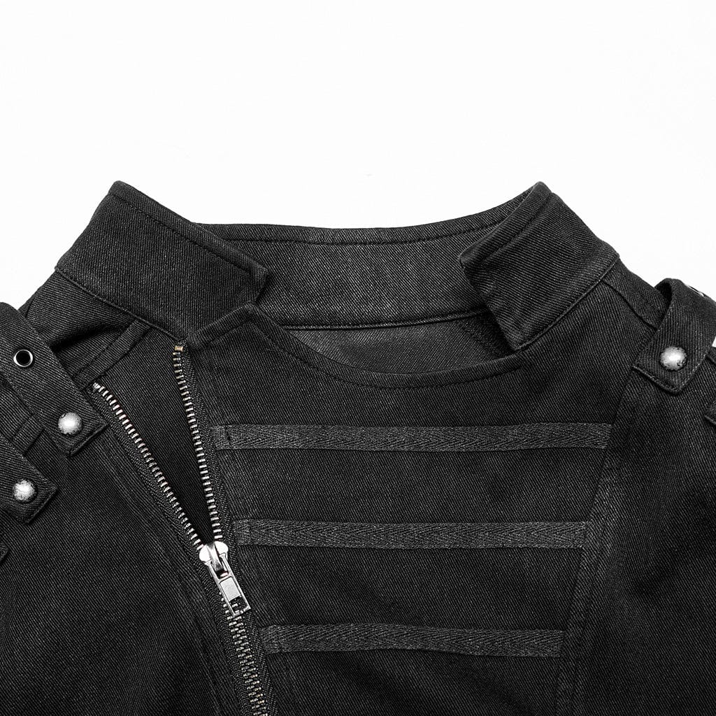 PUNK RAVE Men's Punk Stand Collar Asymmetric Zipper Vest