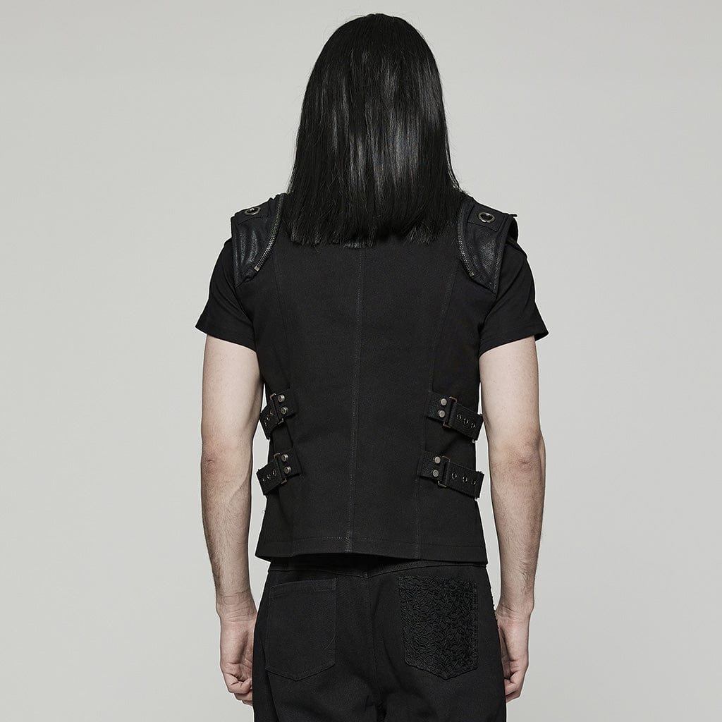 PUNK RAVE Men's Punk Stand Collar Strap Vest