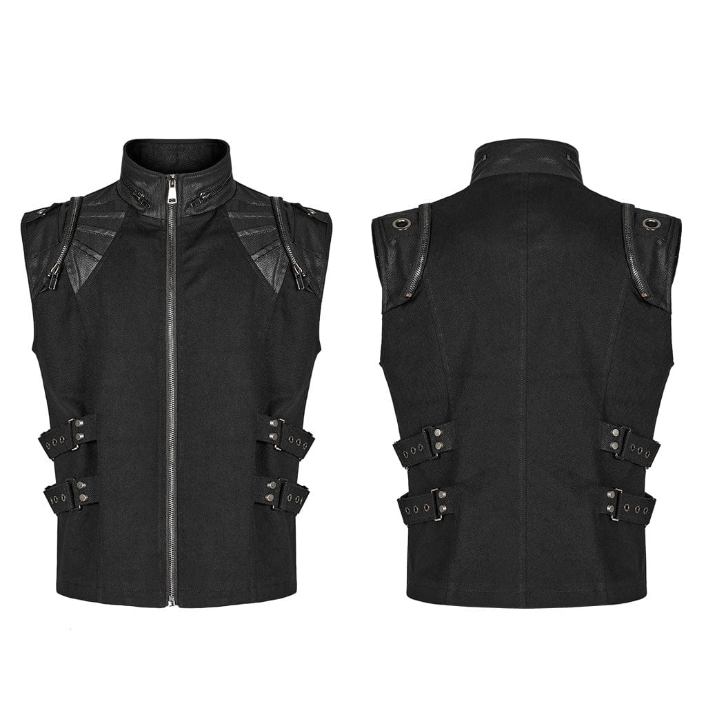 PUNK RAVE Men's Punk Stand Collar Strap Vest