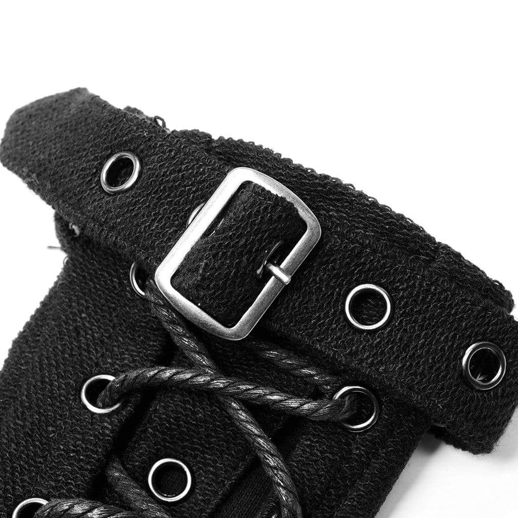 Men's Punk Strappy Cutout Buckles Black Gloves