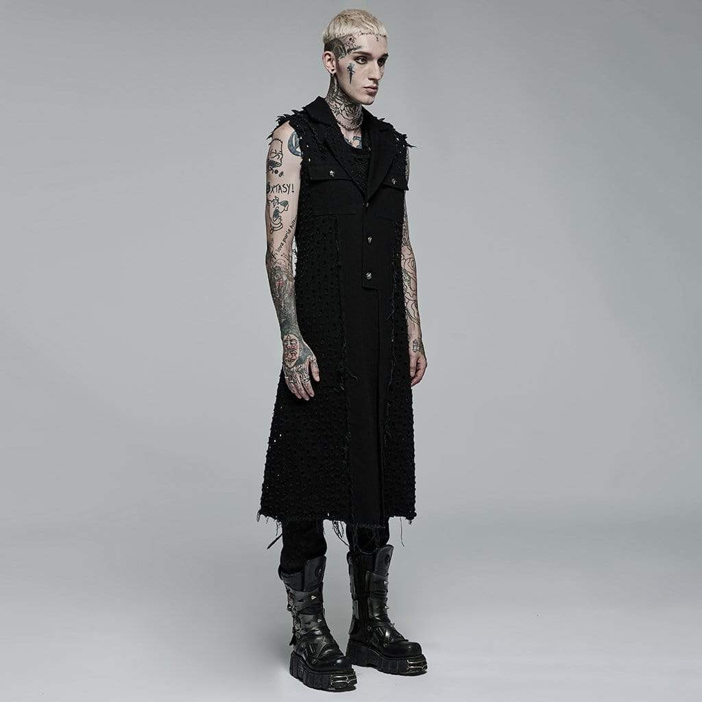 Punk Rave Men's Punk Unedged Ripped Long Waistcoat