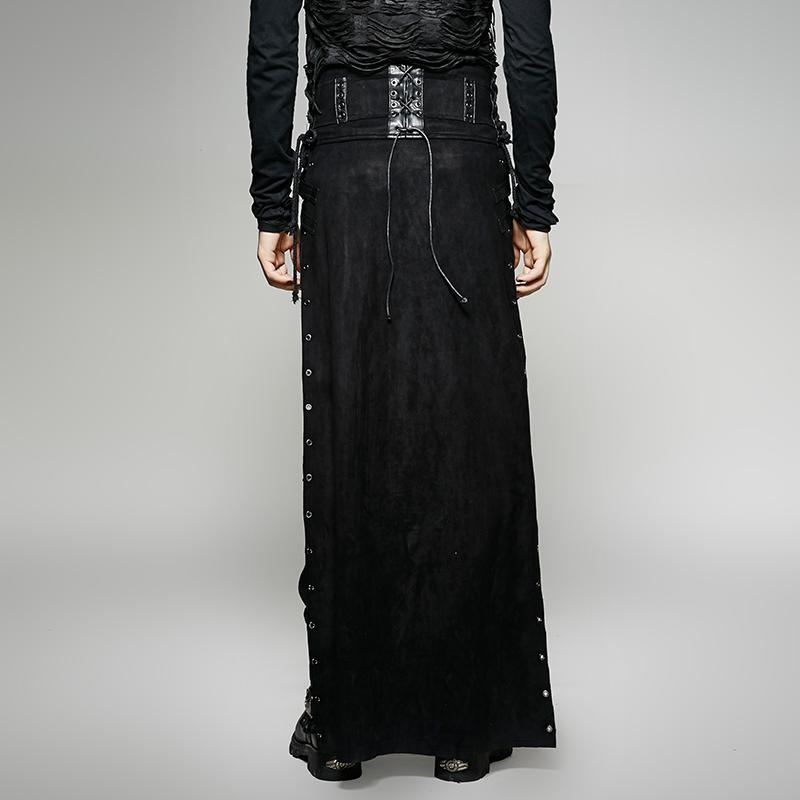 Men's Steampunk Buckle Up Side Slit Maxi Skirt