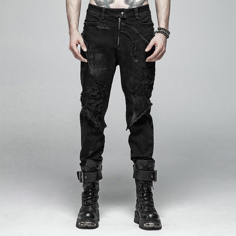 Men's Skull Ripped Straight-Leg Jeans