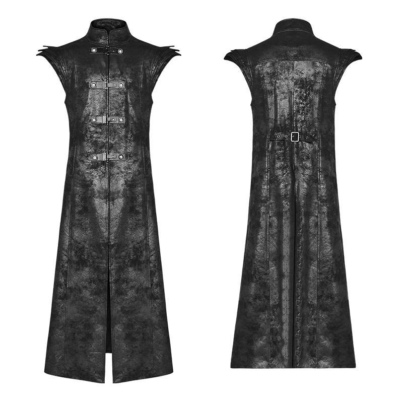 Men's Vintage Goth Faux Leather Stand Collar Angel's Wings Maxi Vest