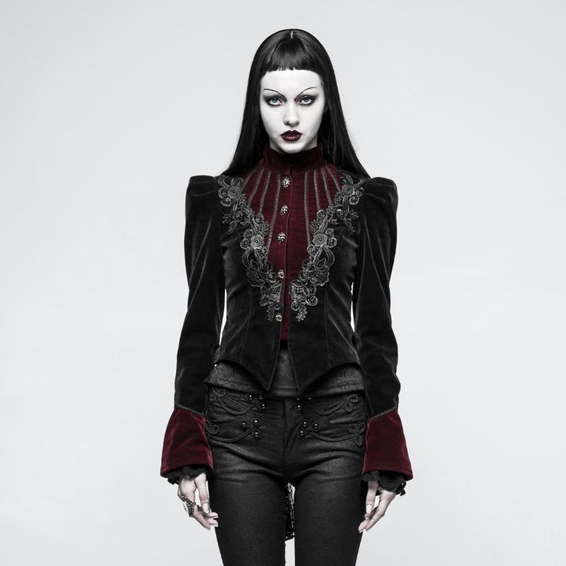 Women's Gothic Stand Collar Forked Tail Velvet Jackets