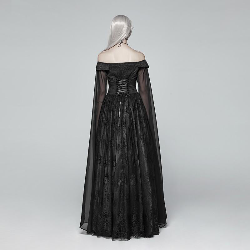 Women's Goth Off Shoulder Multilayered Lace Witch Gown Wedding Dress