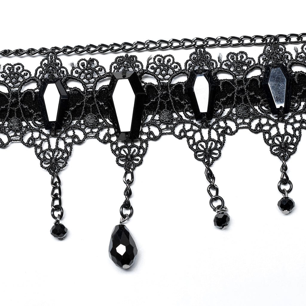 PUNK RAVE Women's Gothic Beaded Lace Choker