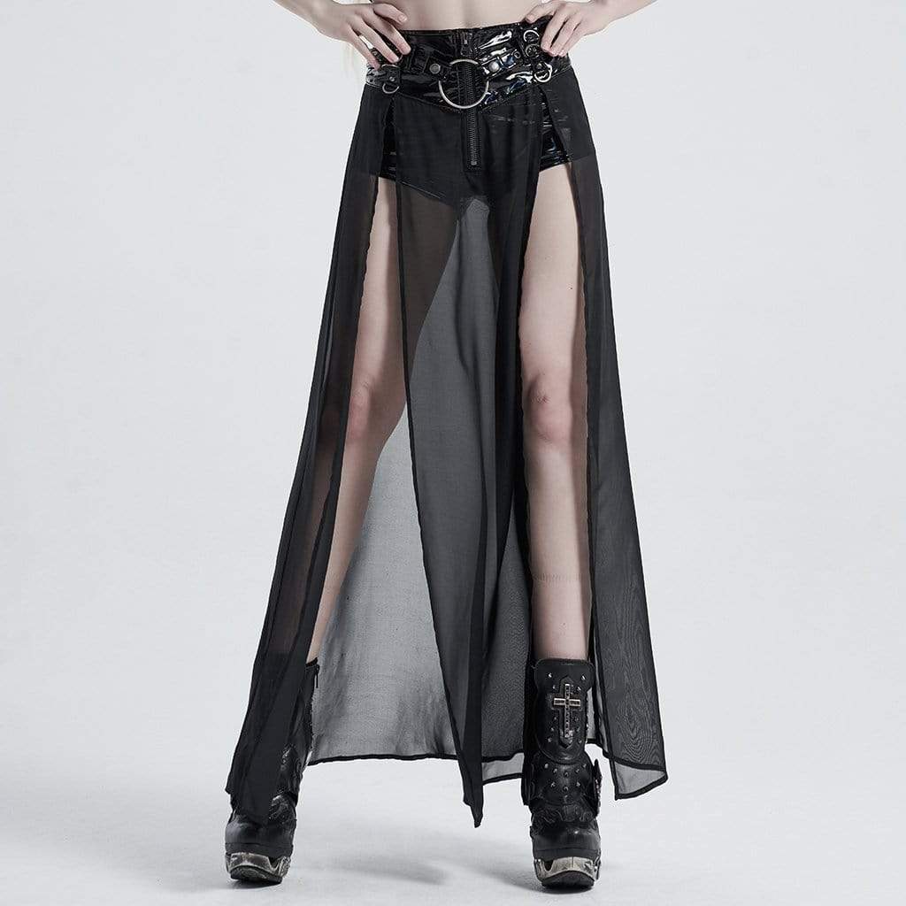 Women's Gothic Faux Leather Shorts With Overskirts