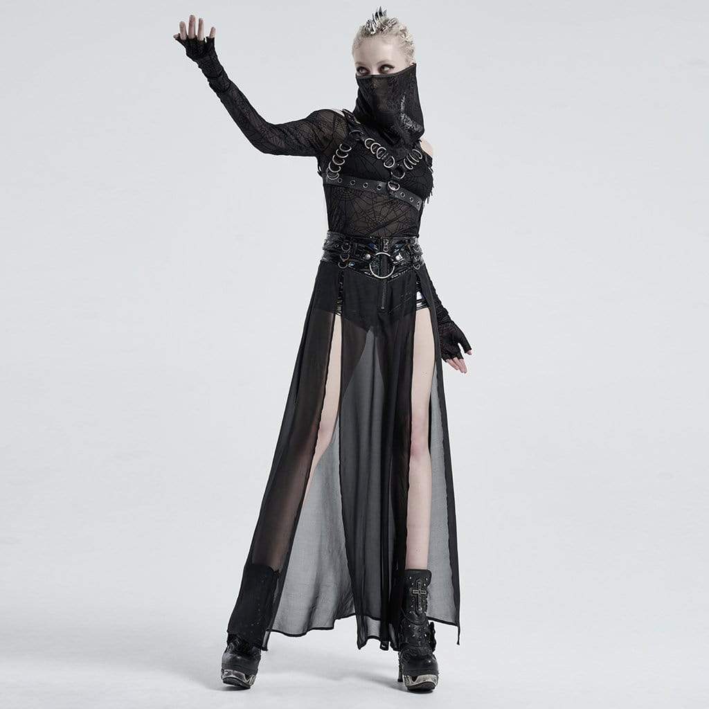 Women's Gothic Faux Leather Shorts With Overskirts