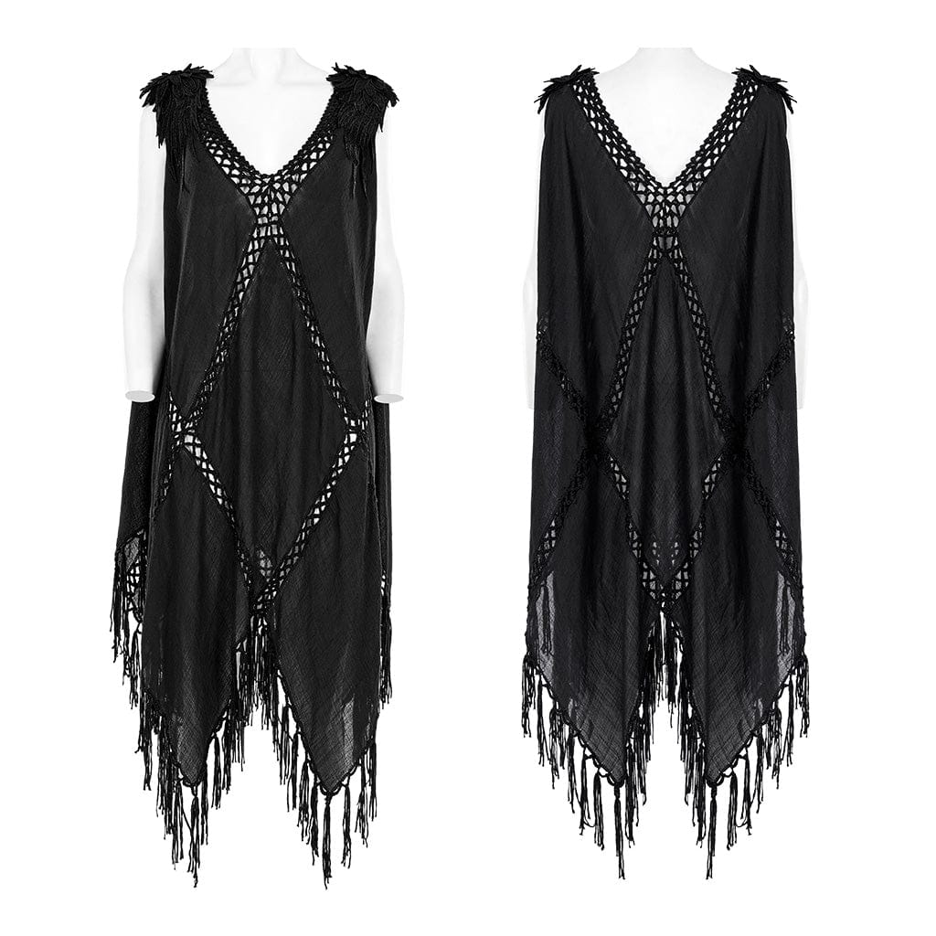 PUNK RAVE Women's Gothic Feather Tassels Dress
