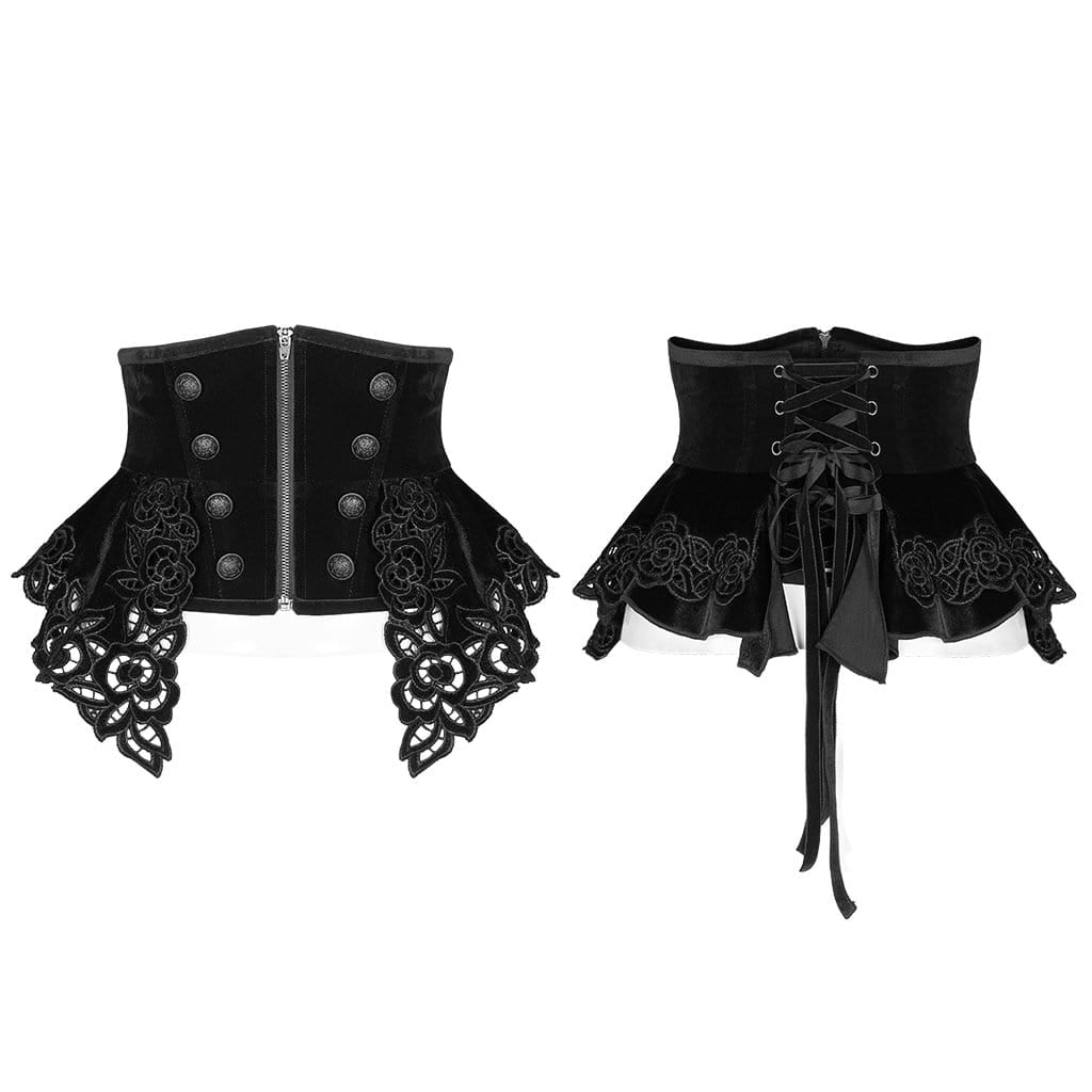 Women's Gothic Floral Front Zip Underbust Corsets
