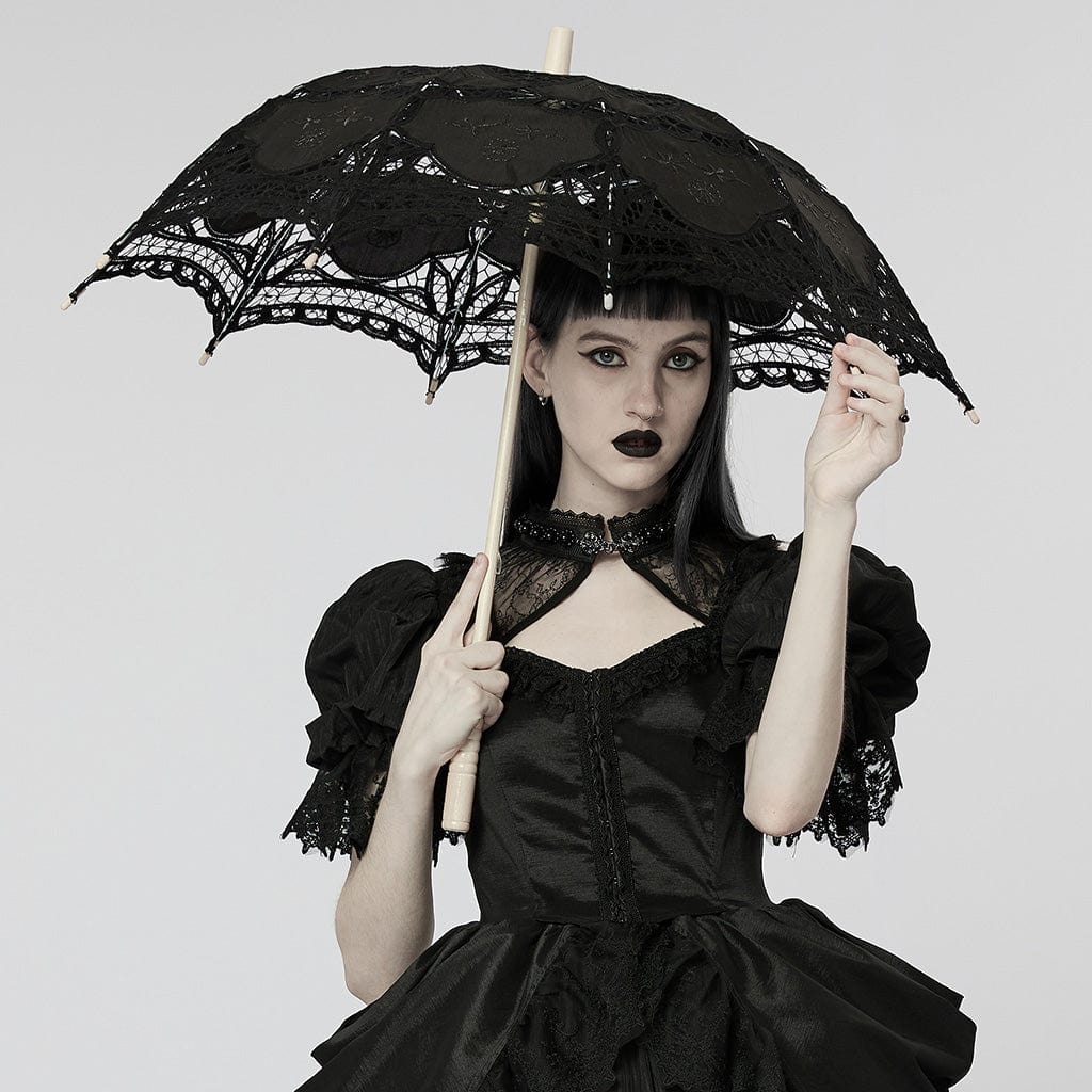 PUNK RAVE Women's Gothic Floral Lace Umbrella