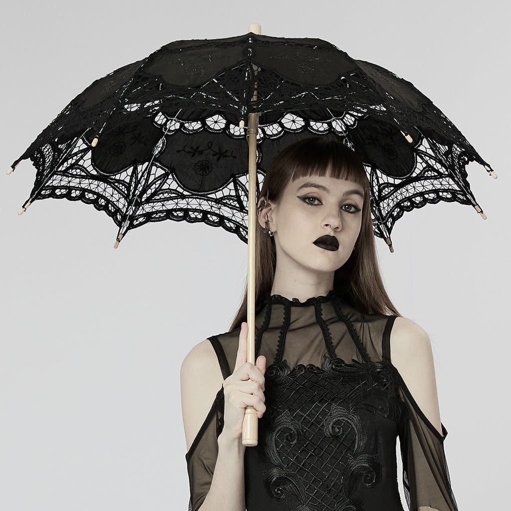 PUNK RAVE Women's Gothic Floral Lace Umbrella