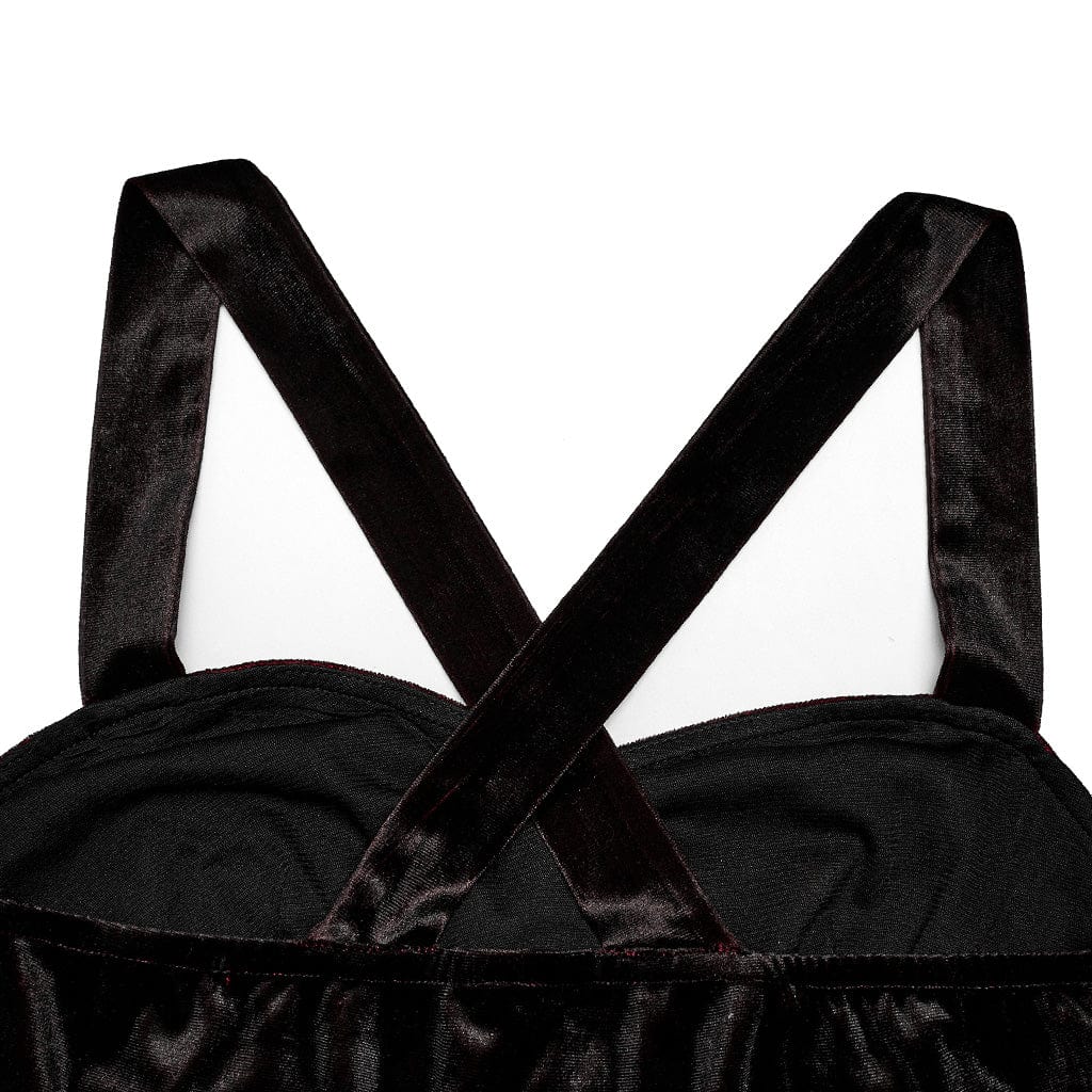 PUNK RAVE Women's Gothic Gradient Color Velvet Slip Dress