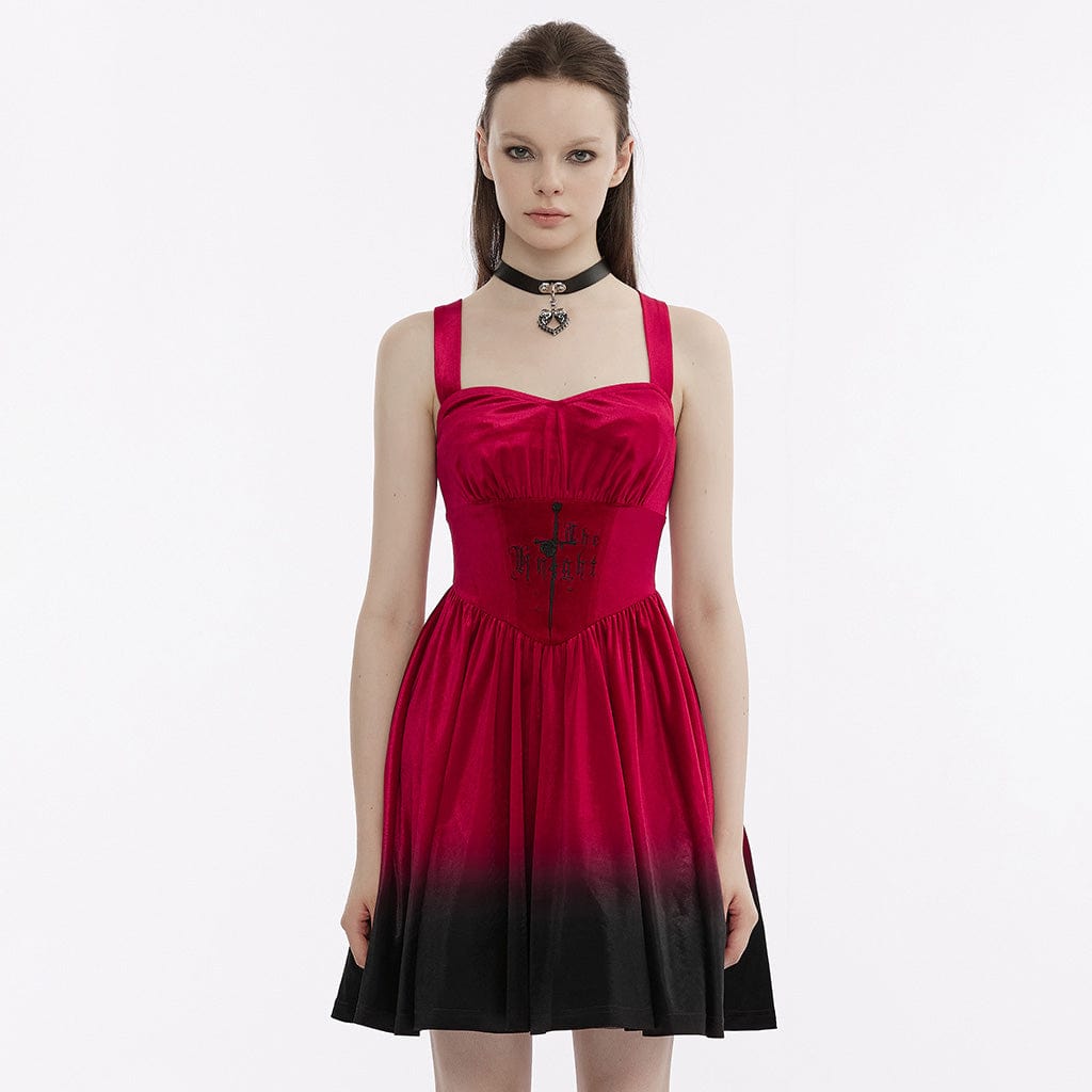 PUNK RAVE Women's Gothic Gradient Color Velvet Slip Dress
