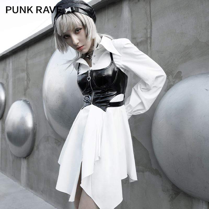 Women's Gothic High-waisted Shirt Dresses White