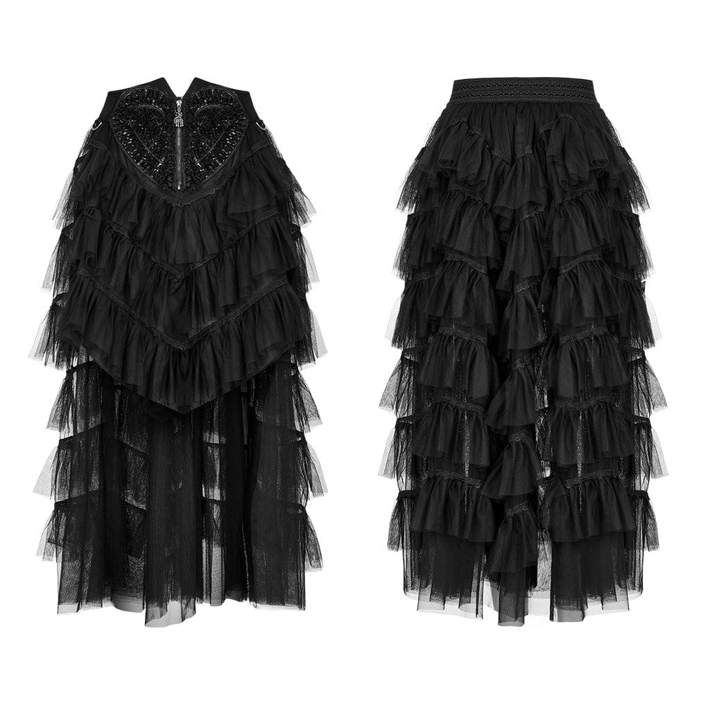 PUNK RAVE Women's Gothic Irregular Layered Mesh Skirt
