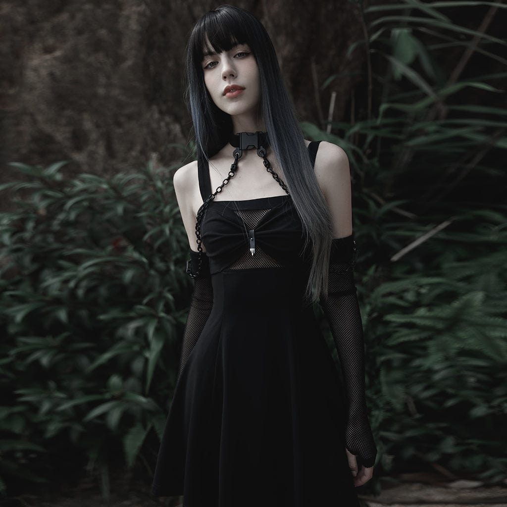 PUNK RAVE Women's Gothic Mesh Arm Sleeves with Detachable Choker