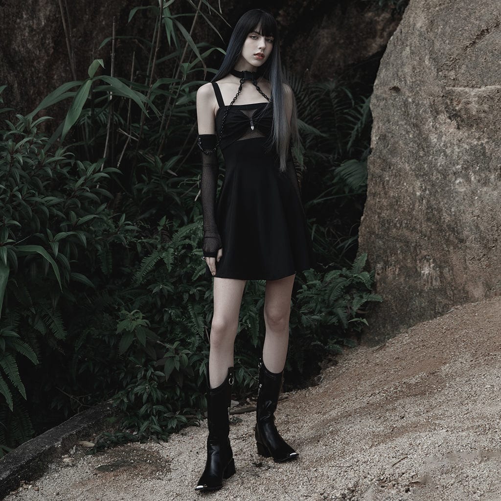 PUNK RAVE Women's Gothic Mesh Arm Sleeves with Detachable Choker