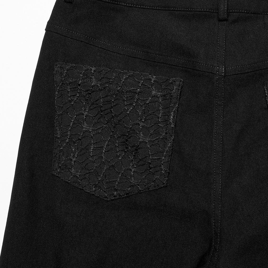 PUNK RAVE Women's Gothic Mesh Splice Buckle Leggings