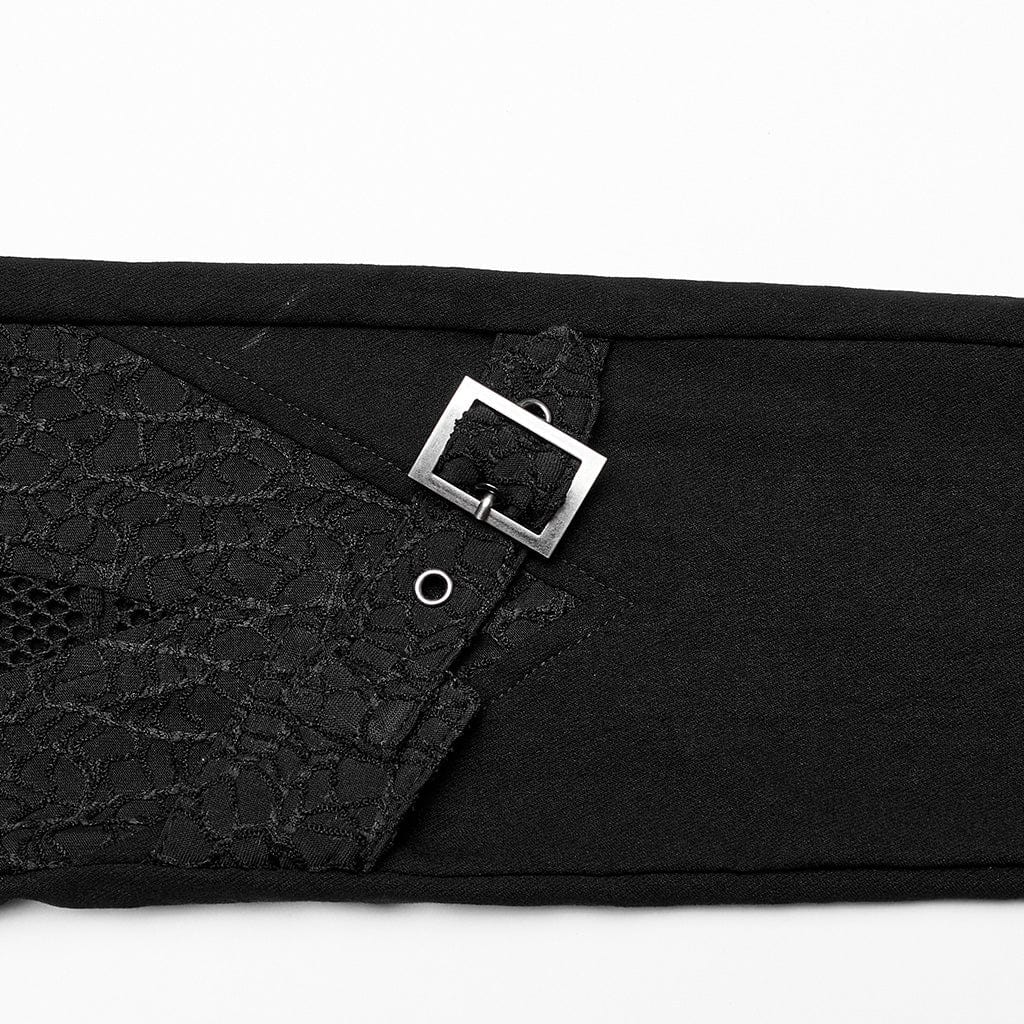 PUNK RAVE Women's Gothic Mesh Splice Buckle Leggings