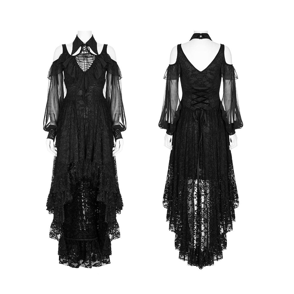 PUNK RAVE Women's Gothic Off Shoulder Irregular Lace Dress