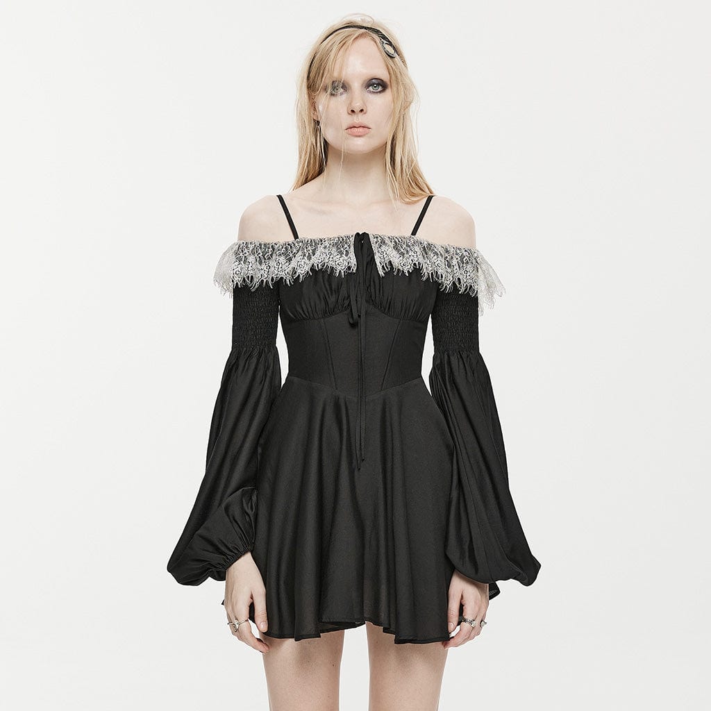 PUNK RAVE Women's Gothic Off Shoulder Lace Splice Dress