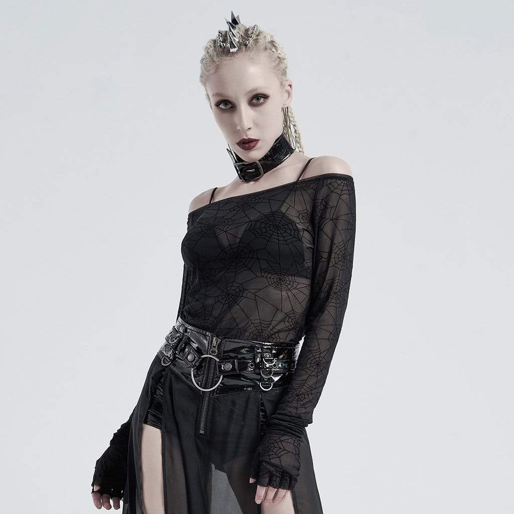 Women's Gothic Off-shoulder Spider Web Crop Tops