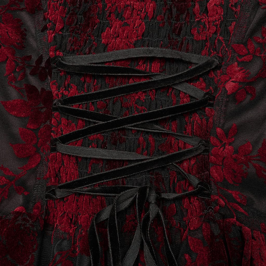 PUNK RAVE Women's Gothic Puff Sleeved Ruffles Lace Dress